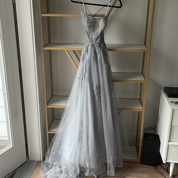 COPY - La Femme Floral Embroidered Tulle Gown - Picture 4 of 5